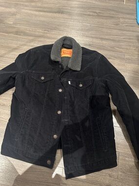 Levi's Black Corduroy Jacket with Gray Sherpa Collar